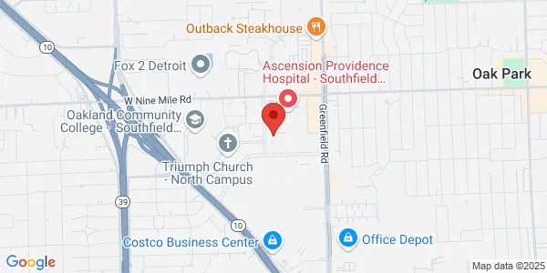 Map of 22250 Providence Dr Ste LL100 Southfield, MI 48075