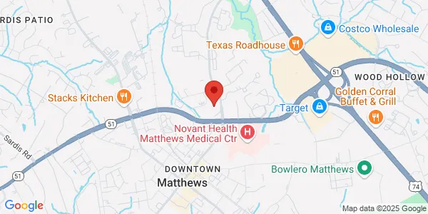 Map of 1258 Mann Dr Ste 100 Matthews, NC 28105