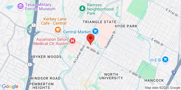 Map of 900 W 38th St Ste 100 Austin, TX 78705