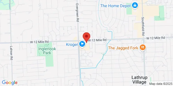 Map of 19725 W 12 Mile Rd Southfield, MI 48076