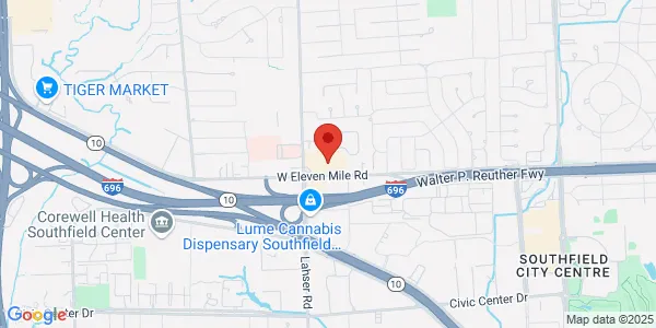 Map of 21784 W 11 Mile Rd Southfield, MI 48076