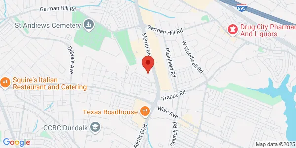 Map of 1576 Merritt Blvd Ste 3 Dundalk, MD 21222