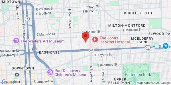 Map of 601 N Caroline St Baltimore, MD 21287