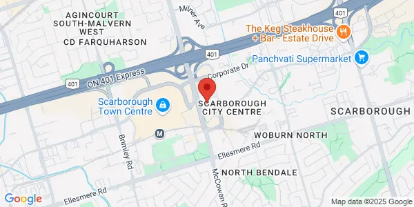 Map of 100 Consilium Place Suite 201 Scarborough, ON M1H 3E3 Canada