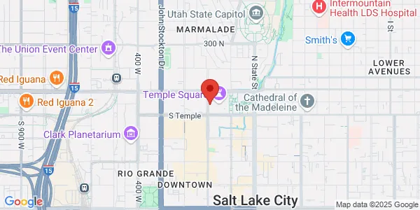 Map of 100 S W Temple St Salt Lake City, UT 84101
