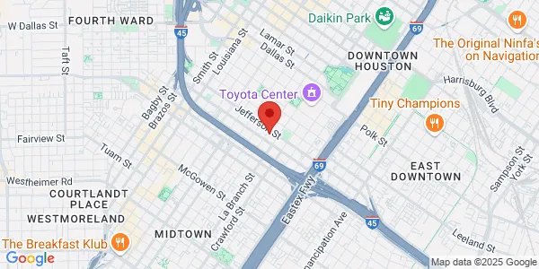 Map of 1401 St Joseph Pkwy Houston, TX 77002