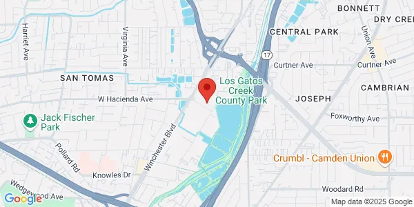 Map of 221 E Hacienda Ave Silicon Valley Sports Medicine Campbell, CA 95008