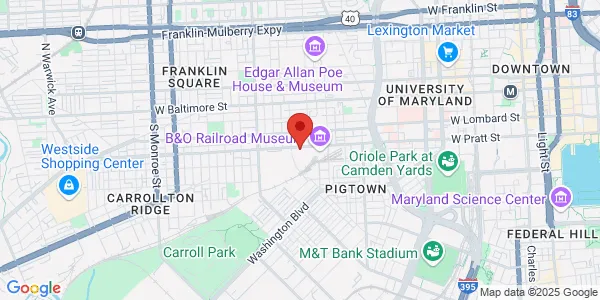 Map of 1001 W Pratt St Baltimore, MD 21223