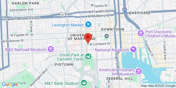 Map of 408 W Lombard St Baltimore, MD 21201