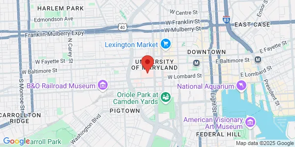Map of 22 S Greene St Fl 1 Baltimore, MD 21201