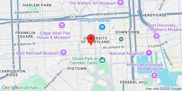 Map of 22 S Greene St Baltimore, MD 21201