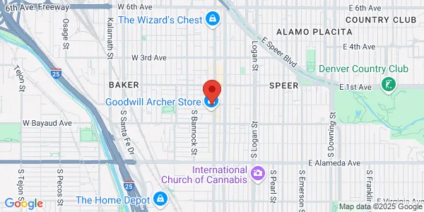 Map of 1 Broadway Bldg A, Ste 100 Denver, CO 80203