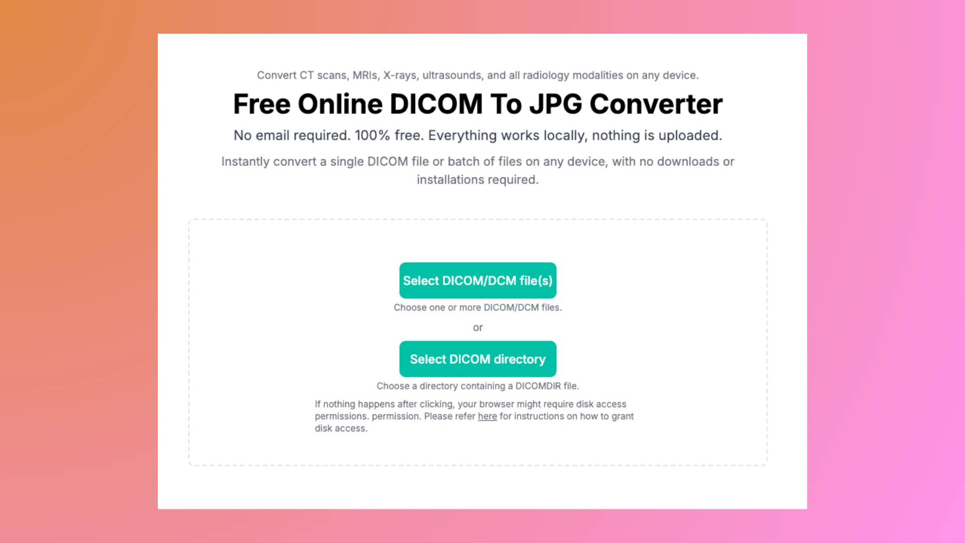 Интерфейс конвертера DICOM в JPG