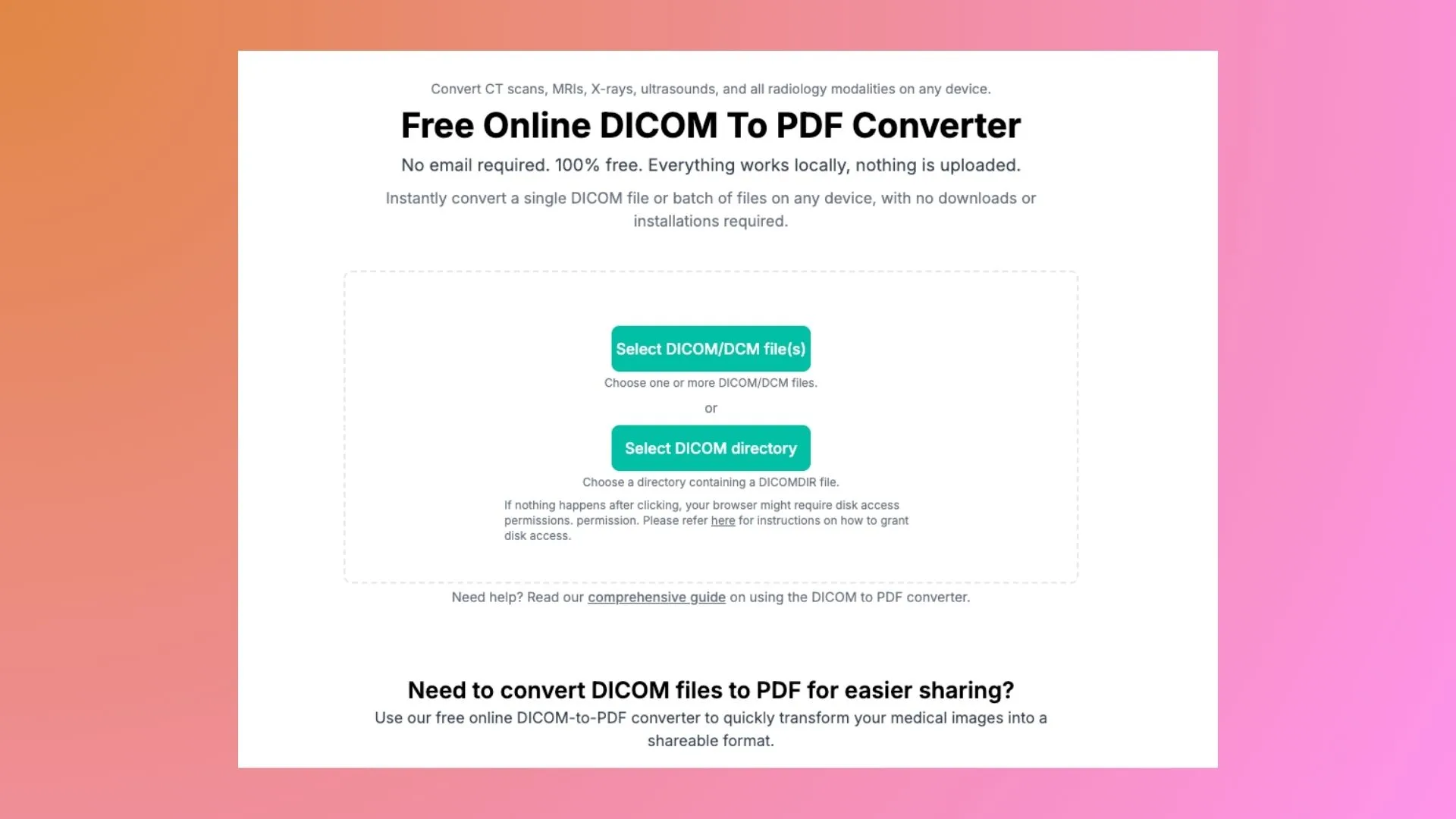 Interface do Conversor de DICOM para PDF
