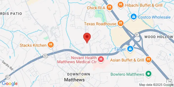 Map of 855 Sam Newell Rd Ste 205 Matthews, NC 28105