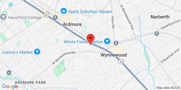 Map of 308 E Lancaster Ave Ste 100 Ardmore, PA 19096
