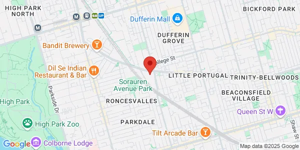 Map of 222 Lansdowne Avenue Toronto, ON M6K 3C6 Canada