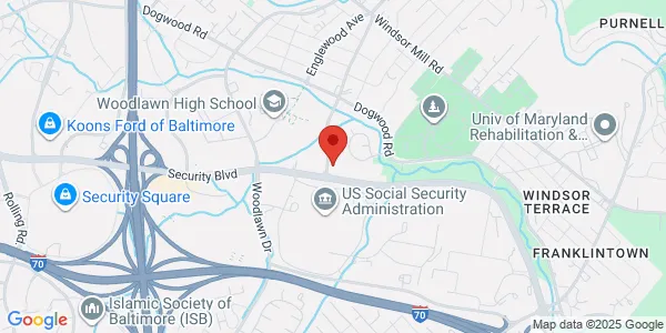 Map of 6340 Security Blvd Ste 100 Baltimore, MD 21207