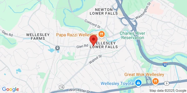 Map of 54 Washington St Wellesley, MA 02481