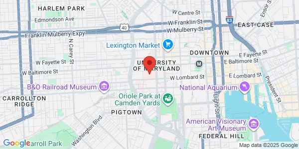 Map of 22 S Greene St Baltimore, MD 21201
