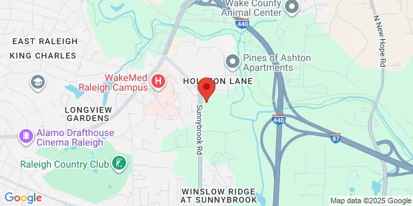Map of 107 Sunnybrook Rd Raleigh, NC 27610
