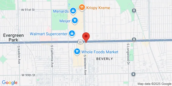 Map of 9501 S Western Ave Chicago, IL 60643