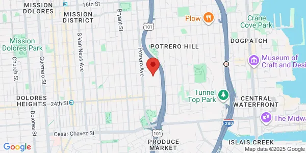 Map of 1001 Potrero Avenue Bldg 5 1E Bldg 80 Ward 81S San Francisco, CA 94110
